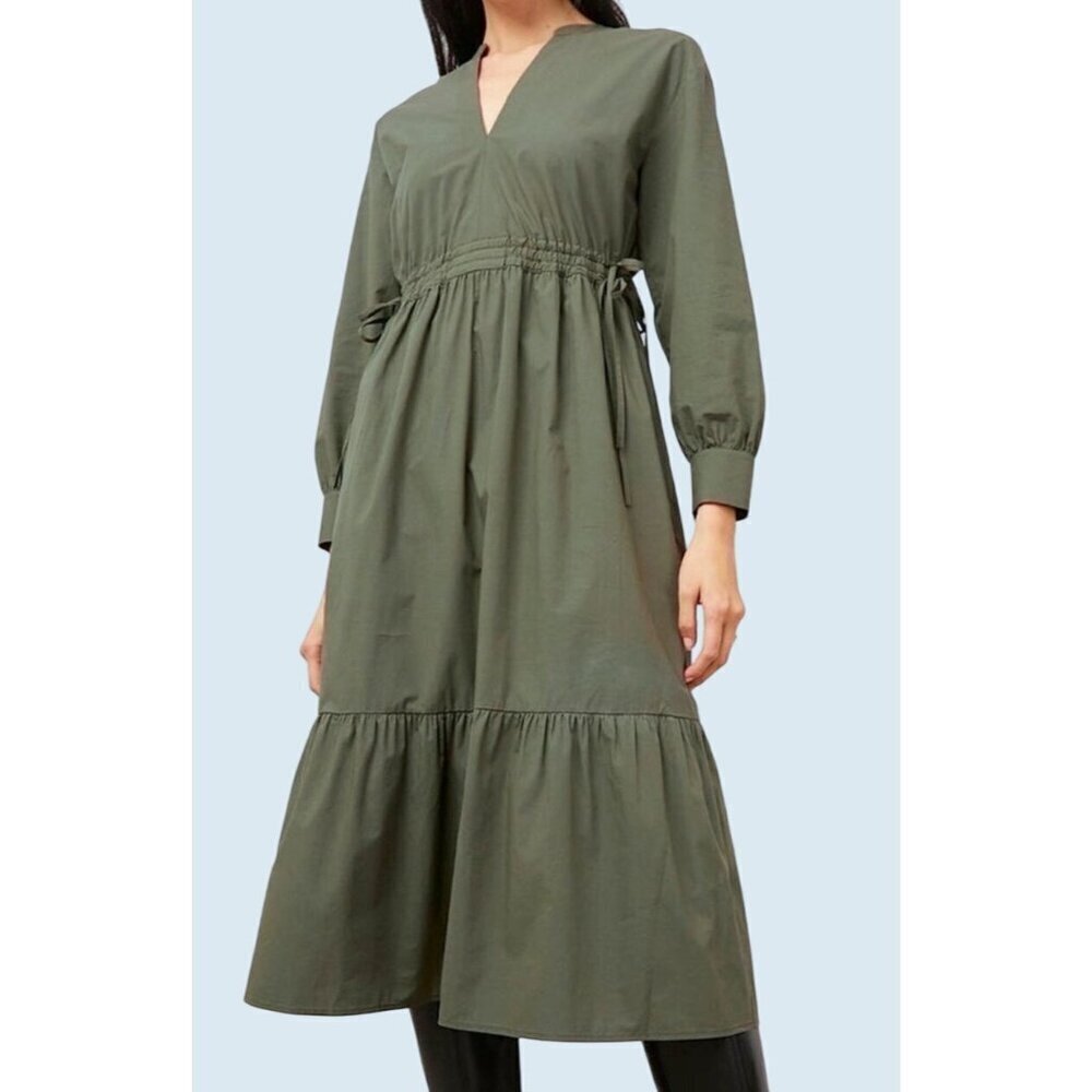 RAILS Maple Tiered Drawstring Mid Dress Green Size Medium